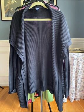 NWOT Splendid Black Ribbed Chunky Open-Front Shawl Cardigan - Small